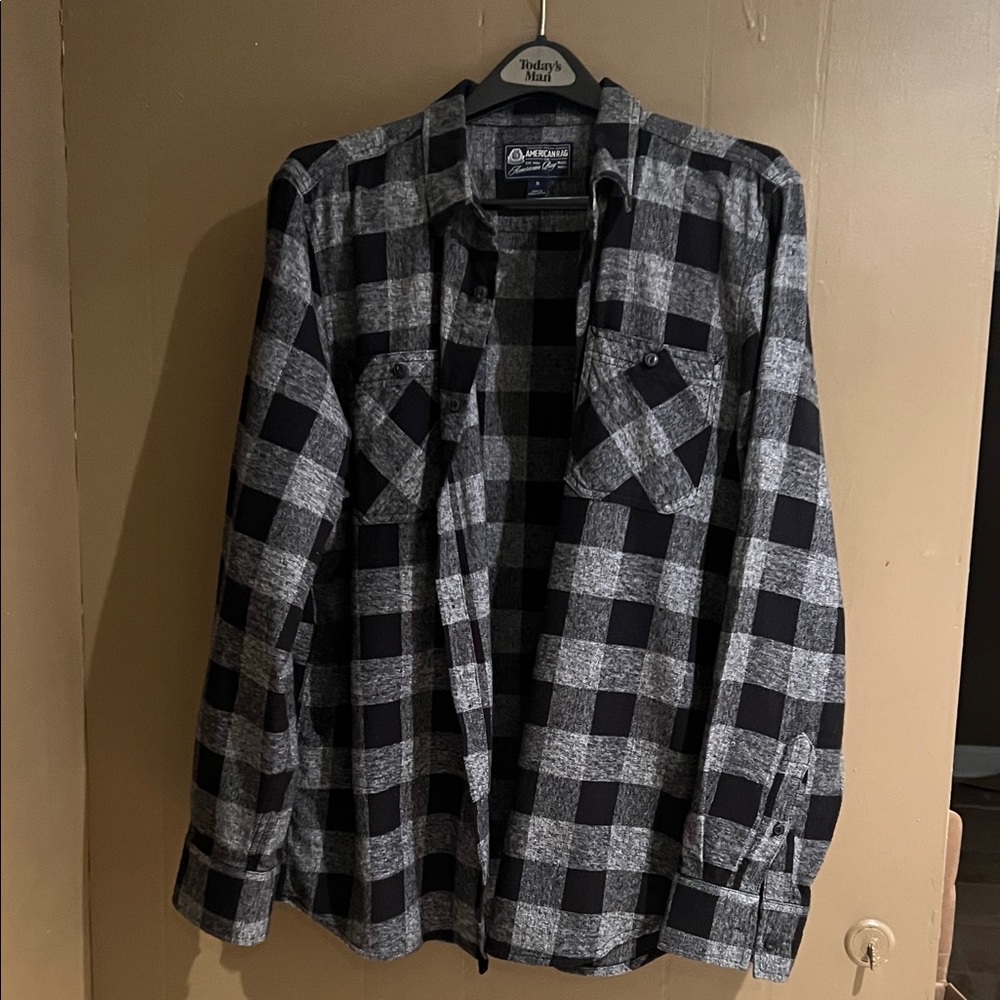 American Rag Mens Black and Gray Checkered Flannel Plaid Shirt Sz XL NWOT
